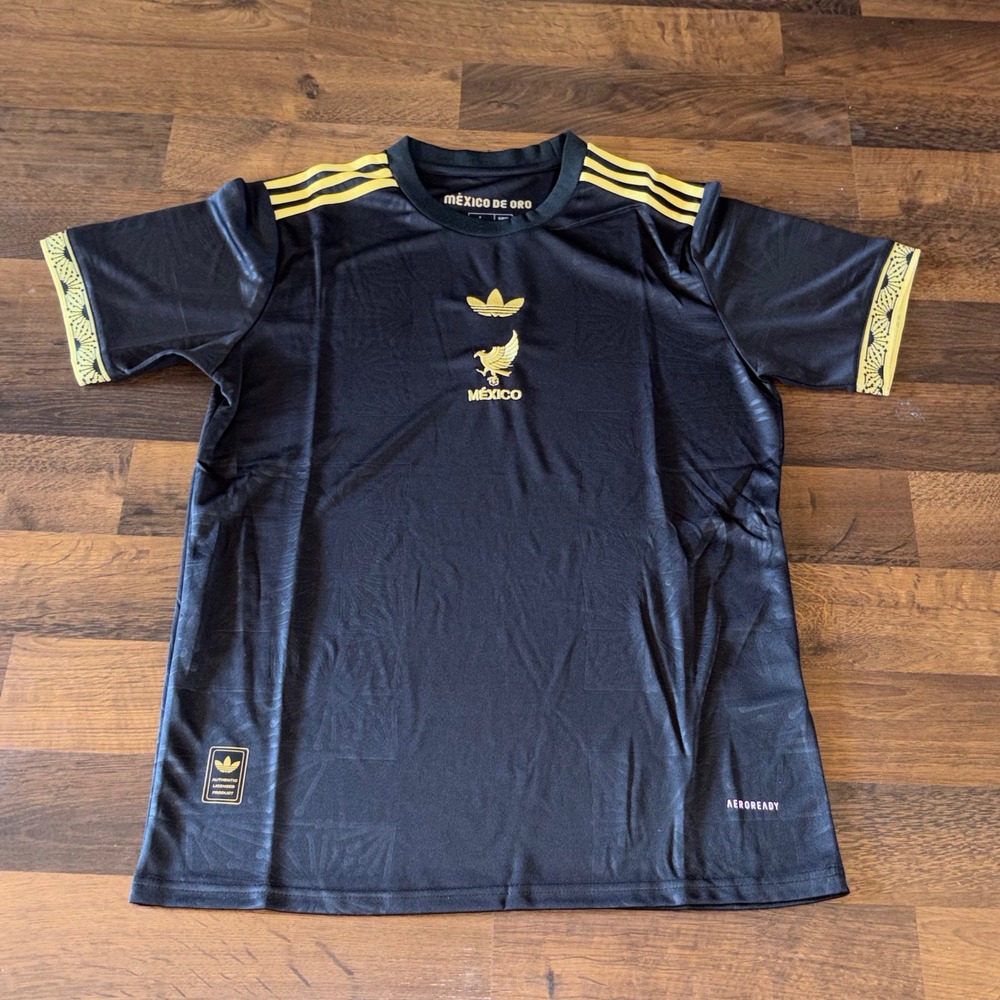 Adidas Mexico De Oro Soccer Jersey Mens XL Slim Fit Black Gold Aeroready Shirt